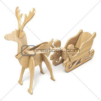 Wooden reindeer with sleigh 3D