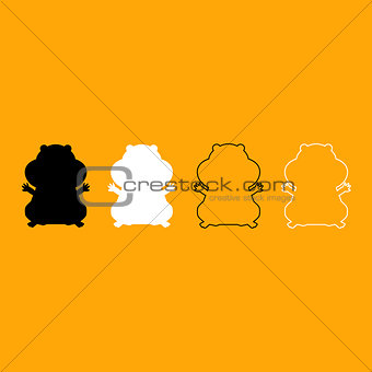 Hamster silhouette black and white set icon.