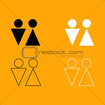 Man and woman black and white set icon.