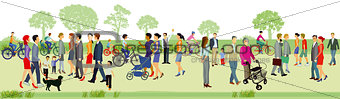 Families walk in the park, illustration