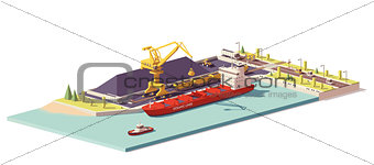 Vector low poly coal terminal and bulk carrier