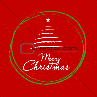 merry christmas with christmas tree in ball frame, red greeting 