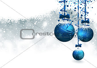 Christmas Background with Blue Baubles