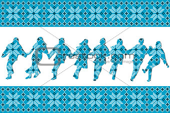 Blue ethnic background with traditional dancers silhouettes