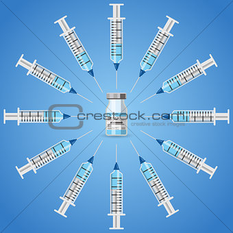 plastic medical syringe and vial icon