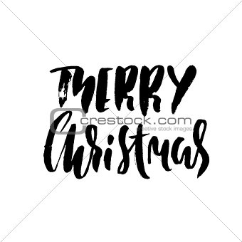 Hand drawn phrase Merry Christmas. Modern dry brush lettering design. Vector typography illustration. Holidays card.