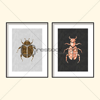 Beetle wall poster art designs vector.