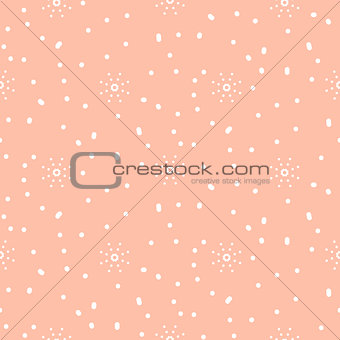 Snowflake pink winter seamless vector pattern.