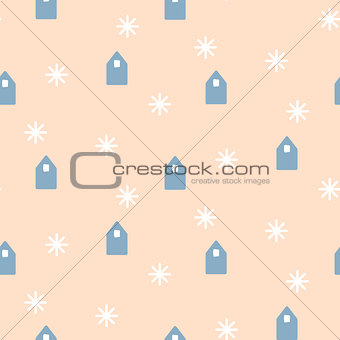 Simple houses shapes on pale pink background.