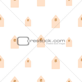 Simple houses shapes light pink on white background.