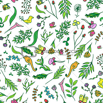 Floral vivid seamless pattern with colorful flowers tropical, butterfly, birds vector