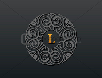 Round calligraphic emblem. Vector floral symbol for cafe