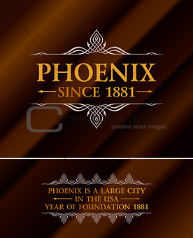 Vintage gold hipster label with lettering Phoenix. Logo template for your sign, poster, clothing, badge