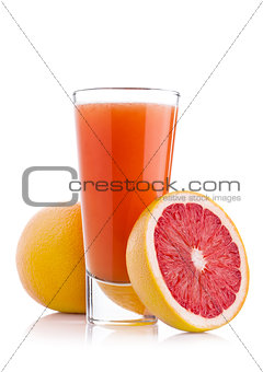 Glass of fresh grapefruit juice with fruit