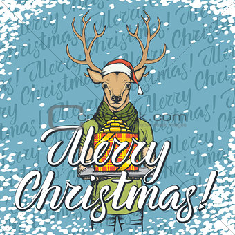 Vector illustration of deer on Christmas with gift