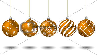 Orange christmas balls with different patterns