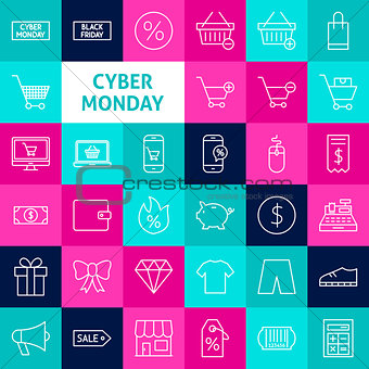 Vector Line Cyber Monday Icons