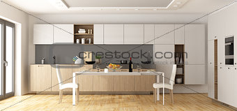 Modern wooden and white kitchen