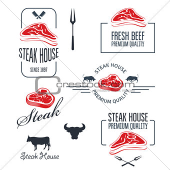 Steak house or butchery - meat store labels and emblems