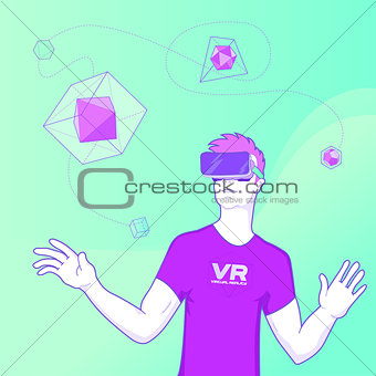 Man using Virtual reality glasses concept