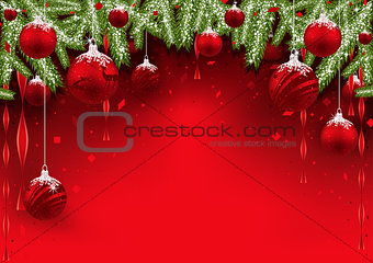 Christmas Background with Red Baubles
