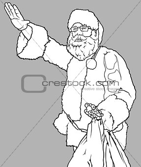 Santa Claus Waving and Holding a Sack