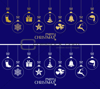Hanging Christmas baubles, Christmas ornaments on dark blue