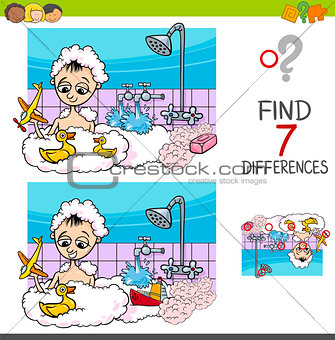differences game with boy playing in bath