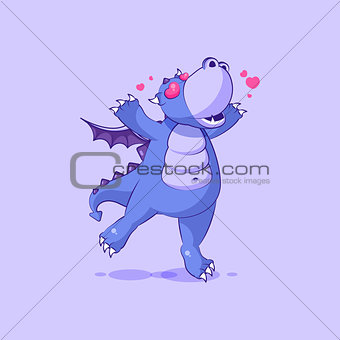 Vector Emoji character cartoon dragon dinosaur in love flying with hearts sticker emoticon