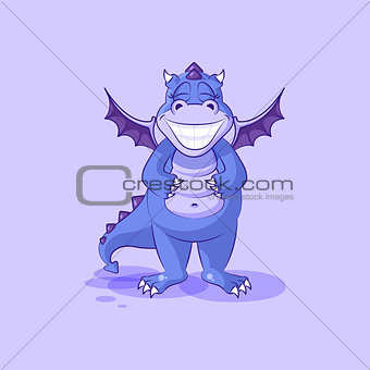 Vector Emoji character cartoon dragon dinosaur with a huge smile from ear to ear sticker emoticon