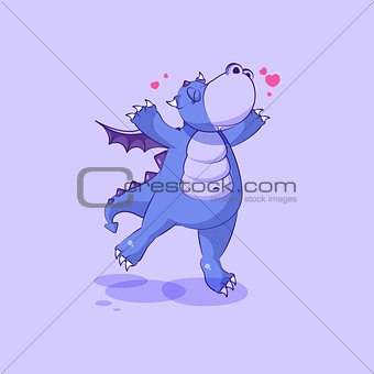 Vector Emoji character cartoon dragon dinosaur jumping for joy, happy sticker emoticon