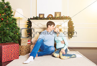 Couple spending Christmas together at home