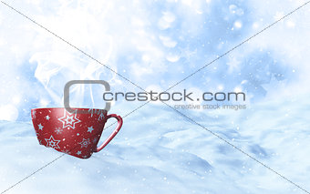 3D Christmas mug in snowy landscape