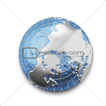 3D Illustration Metal Globe From Above