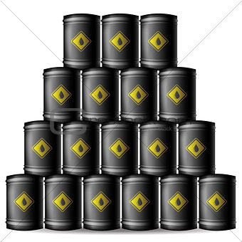 Set of Black Metal Oil Barrels