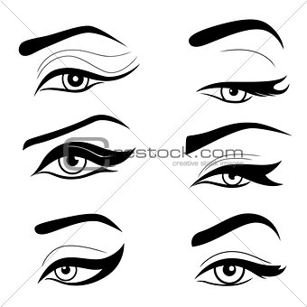 Set of six human eyes
