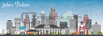 Johor Bahru Malaysia Skyline with Gray Buildings and Blue Sky.