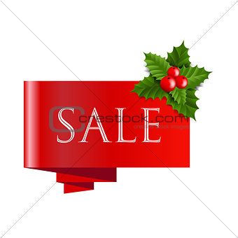 Sale Christmas Banner With Holly Berry-