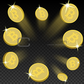 Crypto currency golden coin bitcoin on transparent background. Vector