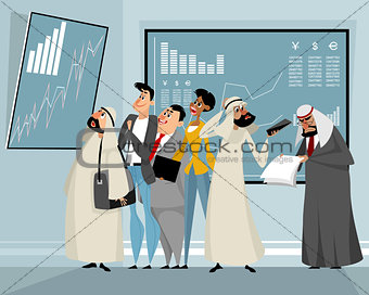 Businessmen viewing results of trading