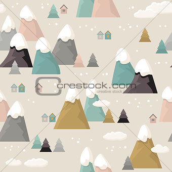 Mountain seamless pattern. Flat style cartoon Mountain