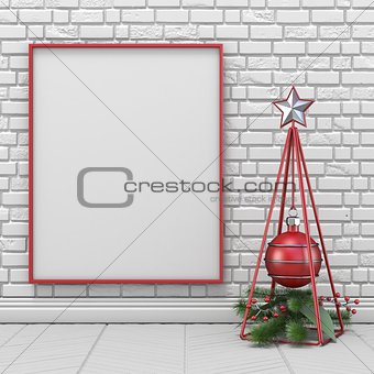 Mock up blank picture frame, Christmas decoration wireframe pyra