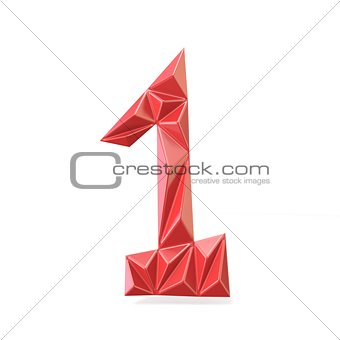 Red modern triangular font digit ONE 1 3D
