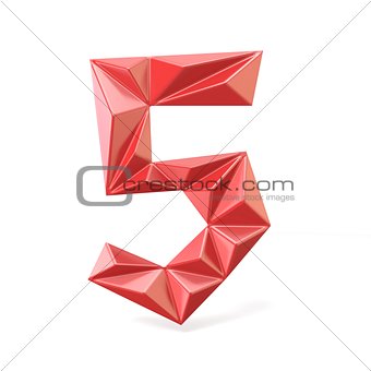 Red modern triangular font digit FIVE 5 3D