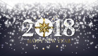Vector 2018 Happy New Year background with golden gift with bow