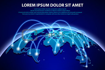 Internet and global connection background. Abstract network banner concept with planet. Abstract blue world earth digital connection globalization. vector illustration