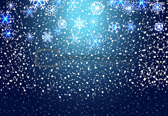 Christmas snowflakes on blue background. Vector Illustration. 