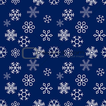 Christmas snowflakes on Blue background. Seamless pattern. Vector Illustration.