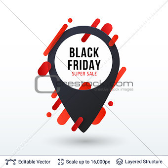 Black Friday Super Sale location pin icon.