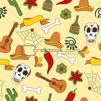 Mexico icons seamless pattern - Traditional mexican elements background